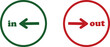 © Asia - IN OUT arrow icons set. Simple arrow big vector collection isolated on transparent background. Red or green street sign with flat arrow pointing right and left signboard on road for pointing direction