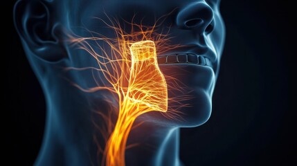 Aufkleber - Anatomical illustration of the human throat highlighting nerve connections and pathways for emotional expression and communication. Generative AI