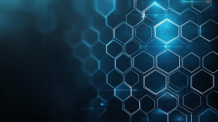 Abstract digital background featuring interconnected hexagonal shapes and glowing blue elements. This image represents innovation, technology, and modern design aesthetics.