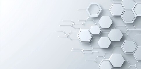 Abstract hexagonal shapes and circuit lines on a clean background symbolize digital innovation and technology. Ideal for tech-related projects and visual storytelling.