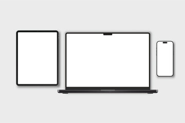 Canvas Print - 3d laptop, tablet and smartphone digital device mockup with blank screen isolated on background. tec
