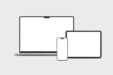 Canvas Print - 3d laptop, tablet and smartphone digital device mockup with blank screen isolated on background. tec