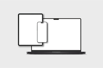Canvas Print - 3d laptop, tablet and smartphone digital device mockup with blank screen isolated on background. tec