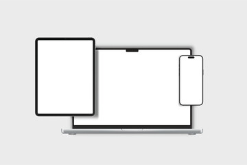 Canvas Print - 3d laptop, tablet and smartphone digital device mockup with blank screen isolated on background. tec