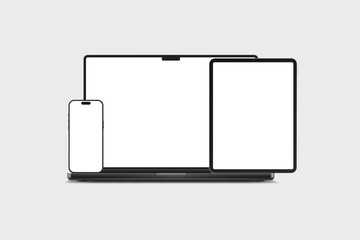Canvas Print - 3d laptop, tablet and smartphone digital device mockup with blank screen isolated on background. tec