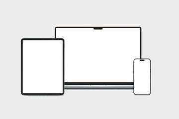 Canvas Print - 3d laptop, tablet and smartphone digital device mockup with blank screen isolated on background. tec