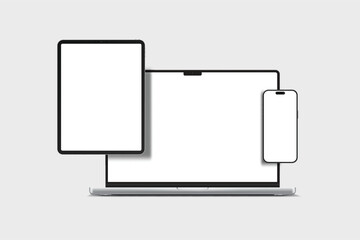 Canvas Print - 3d laptop, tablet and smartphone digital device mockup with blank screen isolated on background. tec