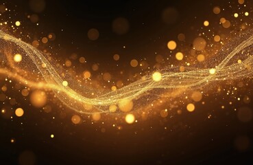 Aufkleber - Golden glittering bokeh lights on dark background. Sparkle shimmering stream, glow of magical light, shiny particles. Abstract festive illustration, glamourous elegant backdrop, decorative design.