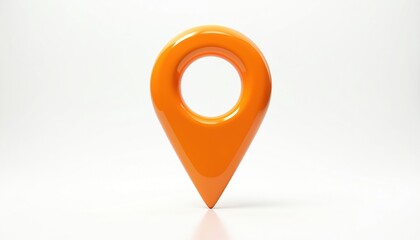 Aufkleber - Orange location pin on white background. Glossy geolocation pointer shows gps navigation, travel destination. Modern sign for maps, roadsign direction, cartography, global positioning system symbol.
