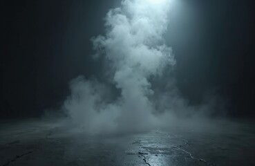 Leinwandbilder - Moody dark background with smoke illuminated by spotlight on cracked concrete floor. Light beams creates atmospheric eerie dramatic cinematic scene with copy space.