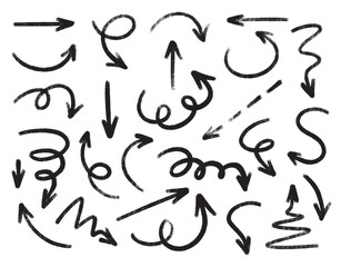 Wall Mural - black crayon arrow collection with curved and straight, spiral and zigzag, circular, wavy directiona