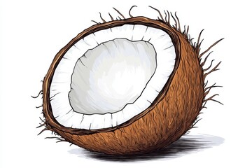 Canvas Print - An Illustrated Image Depicting a Fresh Coconut Cut Open