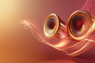 Aufkleber - 3D speakers create vibrant light waves in a dynamic, colorful display in a contemporary setting. Generative AI