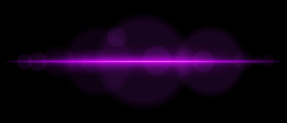 Wall Mural - abstract glowing purple light streak on a dark background. a horizontal neon beam with radiant flare