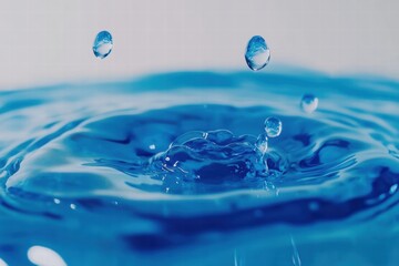 Aufkleber - Water droplets create ripples in blue liquid during a serene moment of stillness and beauty. Generative AI