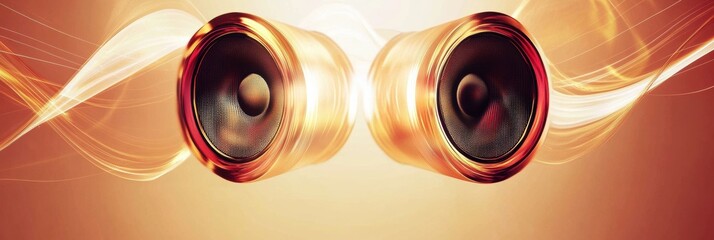 Aufkleber - 3D speakers illuminate surroundings with vibrant light waves creating an immersive audio experience during a lively event. Generative AI