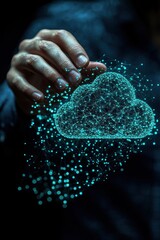 Wall Mural - hand interacting with a glowing digital cloud technology concept