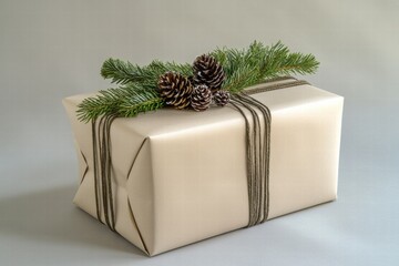 Aufkleber - Gift box decorated with pinecones and greenery for festive occasions during winter holidays. Generative AI