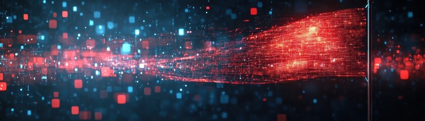 Digital Flag Waving in a Sea of Binary Code, Representing Cybersecurity and Data Flow
