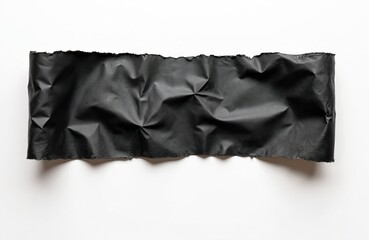 Fototapete - Torn crumpled piece of black paper isolated on white background. Crumpled scrap ripped edges. Abstract texture. Blank empty sheet for message, banner design template mock-up. Dark grunge. Copy space.