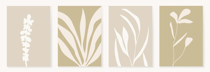Wall Mural - set of abstract foliage poster vector. leaves, flower, organic shapes, earth tone colors, leaf branc