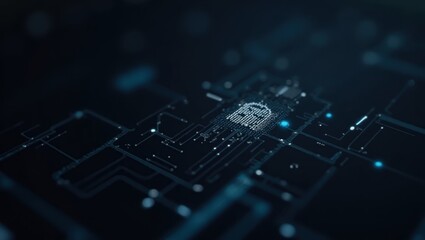 Spoofer. Cybersecurity digital lock on microchip board futuristic tech