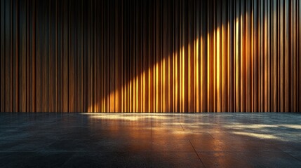 Wall Mural - Sunlit wooden wall in empty room.