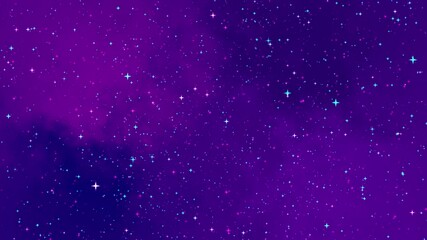 Wall Mural - sparkling stars and blurry purple nebulae. 4k animated starry sky background.