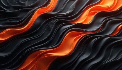 Leinwandbilder - Luxurious black wavy fabric texture with abstract orange stream flowing through curves. Elegant shiny banner background modern wallpaper with creative futuristic dynamic design. Great for textile