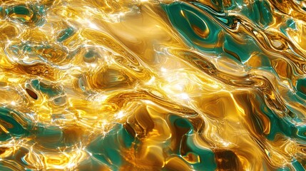 Wall Mural - Abstract gold and teal liquid swirls.