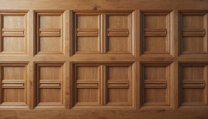 Fototapete - Wooden panel with decorative square pattern. Wood grain texture. Brown hardwood surface with abstract design. Vintage timber background for wall, floor, door or furniture. Oak material detail.
