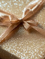 Aufkleber - Gift wrapped in shimmering gold with a satin ribbon for a special occasion. Generative AI