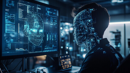 Digital transformation modern technology ai futuristic concept programmer working on artificial data