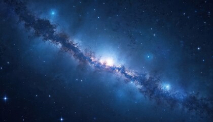 Aufkleber - Deep space with shining stars scattered in night sky. Constellation starfield of bright galaxy with milky way dust nebula. Abstract universe astronomy background in light blue colors. Outer dark