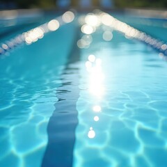 Aufkleber - Abstract blue calm water in swimming pool on sunny day. Bokeh light background. Bright shiny glow with blurred texture pattern, circles and sparkles. Relaxation. Summer holiday