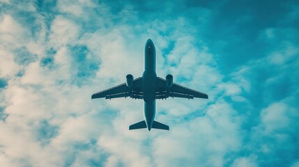 Leinwandbilder - Airplane flying through a cloudy sky during the day, capturing the essence of travel and adventure above. Generative AI