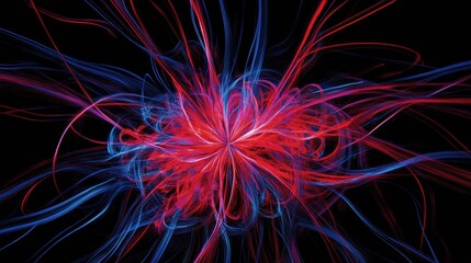 Vibrant red and blue light trails creating dynamic abstract pattern