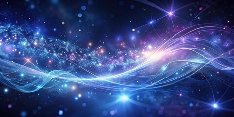 Wall Mural - Abstract Cosmic Waveform Energetic Glowing Lines and Celestial Dust in a Deep Blue Nebula