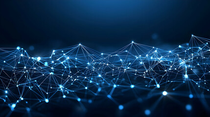 Abstract Blue Digital Network with Connected Dots and Lines in Dark Background