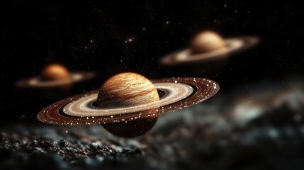 Wall Mural - ringed planets, space rock, cosmic dust, science fiction, artwork