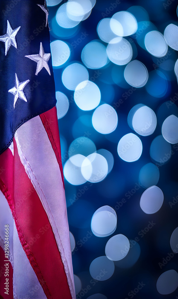 American flag with a soft focus and bokeh background creating an ...