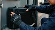 © Tati - Security personnel handling secure case, wearing protective gloves