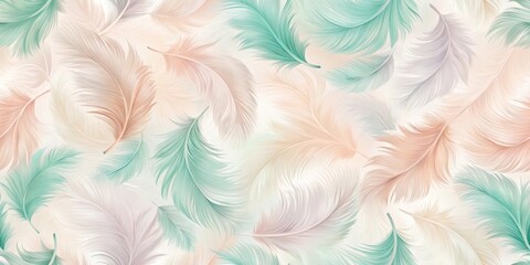 Wall Mural - Pastel Feathers Floating Softly on a Light Background, a Dreamy and Airy Design for Elegant Decor