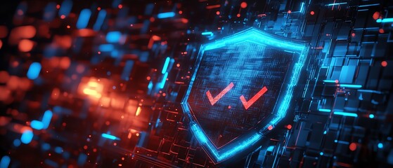 Aufkleber - Hightech 3D shield with blue and red glowing effects