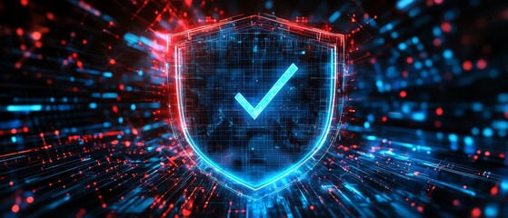 Aufkleber - Hightech 3D shield with blue and red glowing effects