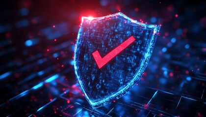Aufkleber - 3D blue and red glowing shield with check marks