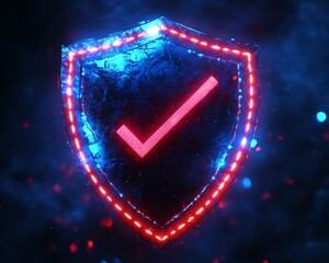 Aufkleber - 3D futuristic glowing shield with blue and red hues