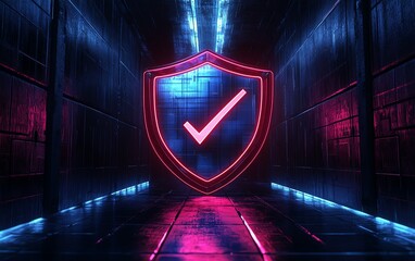 Aufkleber - 3D glowing blue and red shield with check marks