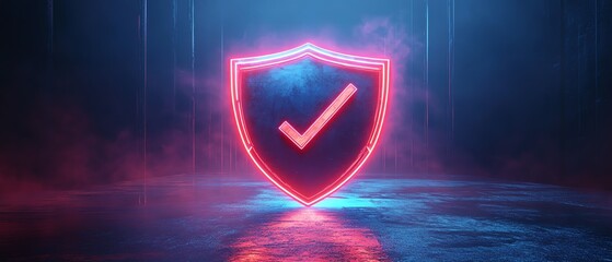 Aufkleber - Digital 3D blue and red glowing shield with check marks