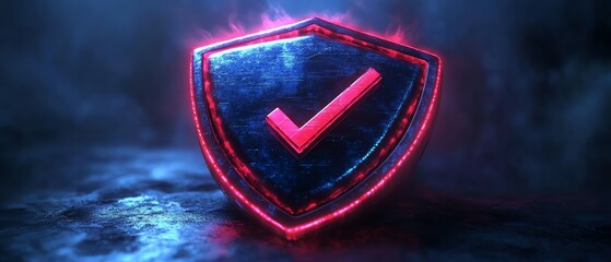 Aufkleber - Digital 3D blue and red glowing shield with check marks